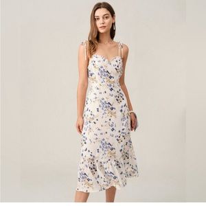 Rihoas The Ruffle Hem Tie Strap Floral Midi Spring Dress